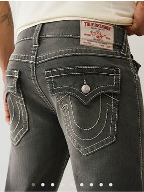 True Religion Men’s Charcoal Jeans with White Stitching